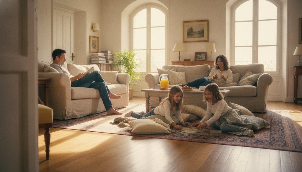 Famille profitant d'un jour férié à la maison en France
