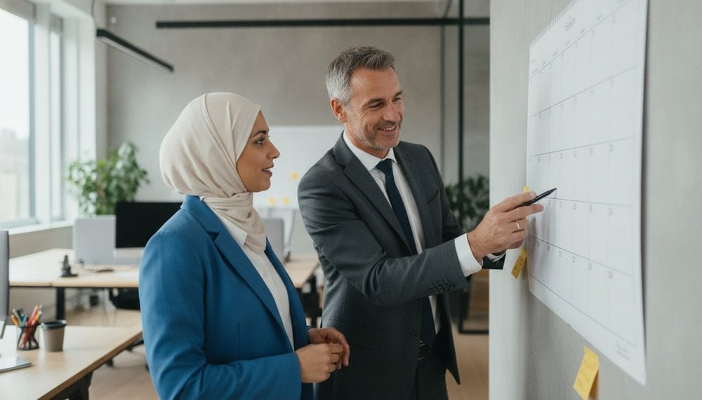 Salariée préparant sa demande de congé pour l'Aïd avec son service RH
