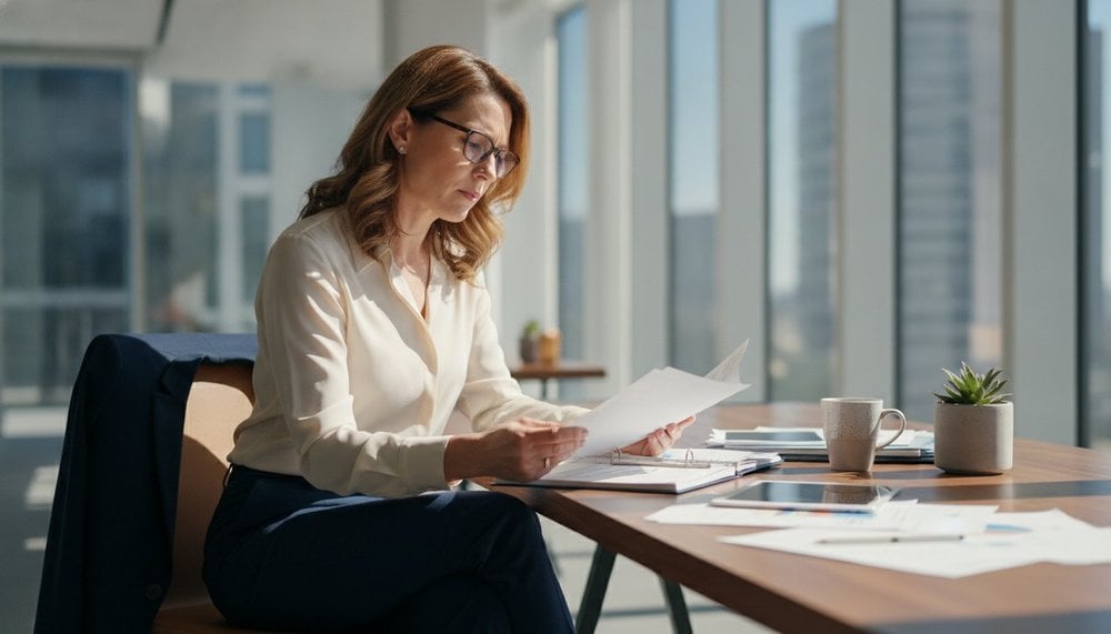 Salariée examinant ses documents de préavis et son calendrier de jours fériés