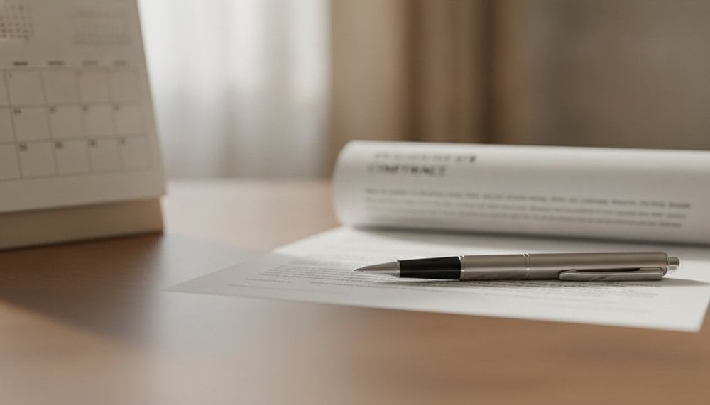 Calendrier de bureau et contrat de travail avec un stylo, période d'essai