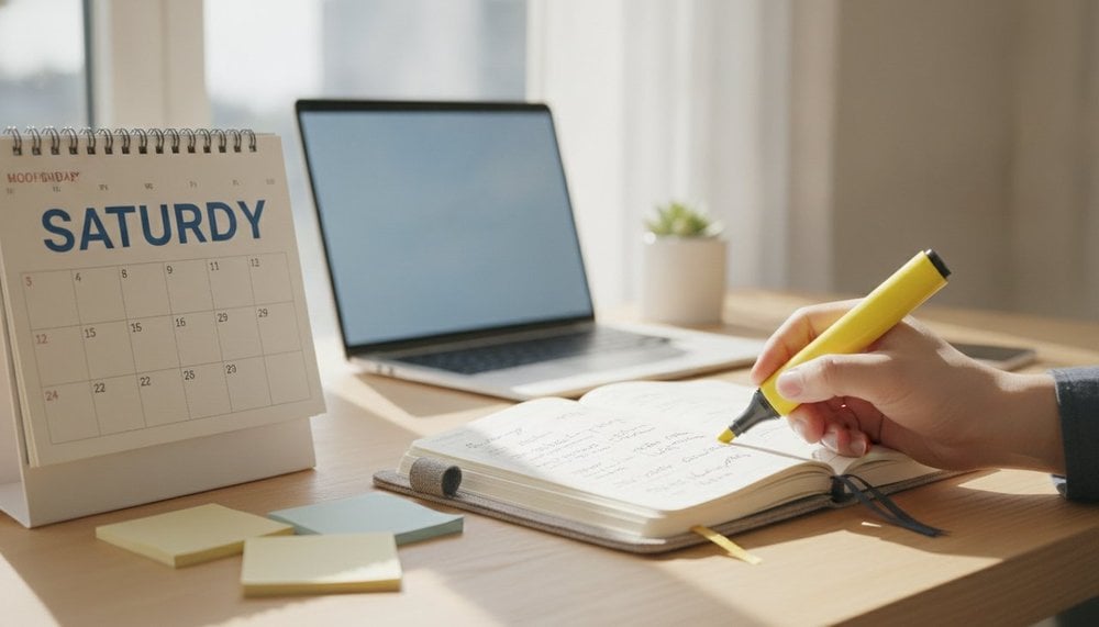 Calendrier posé sur un bureau montrant un jour férié qui tombe un samedi
