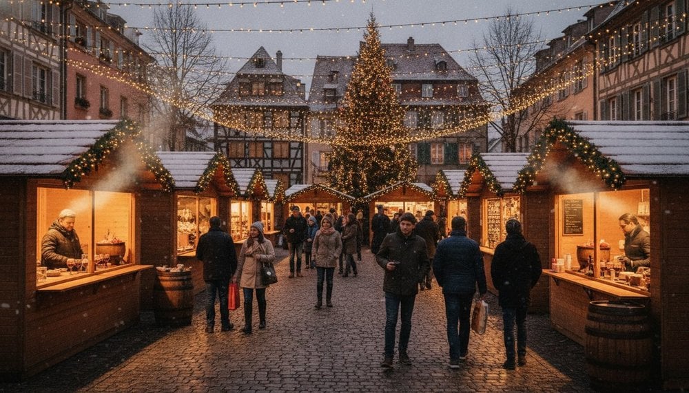 Marché de Noël illuminé en décembre en France