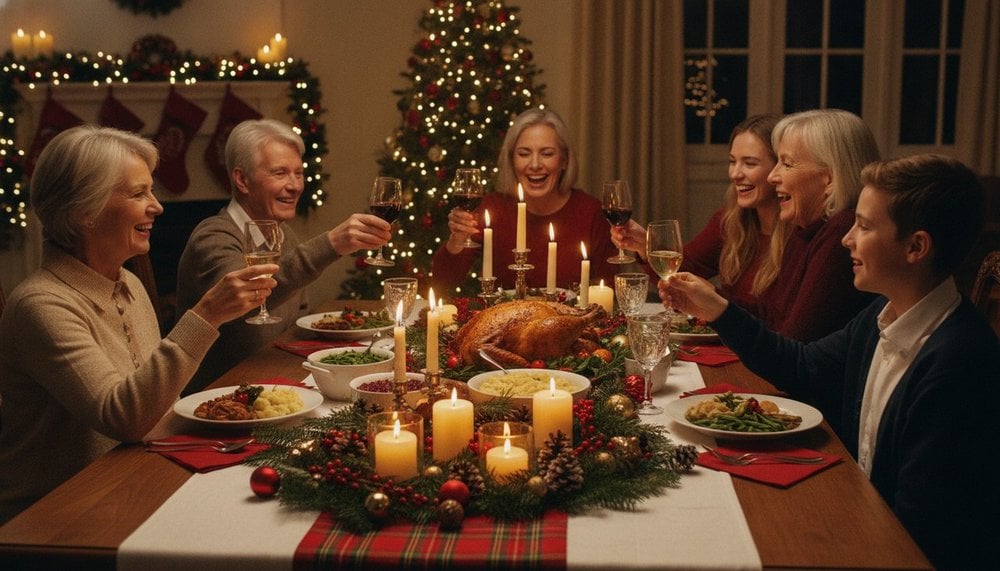 Famille réunie autour d'un repas de Noël en France