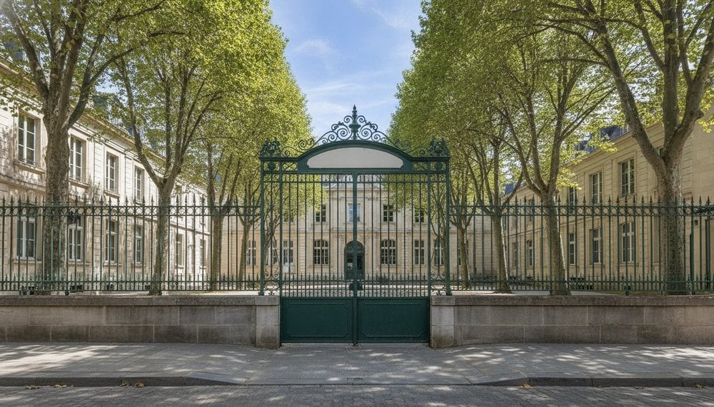 Grille fermée d'une école publique française un jour férié