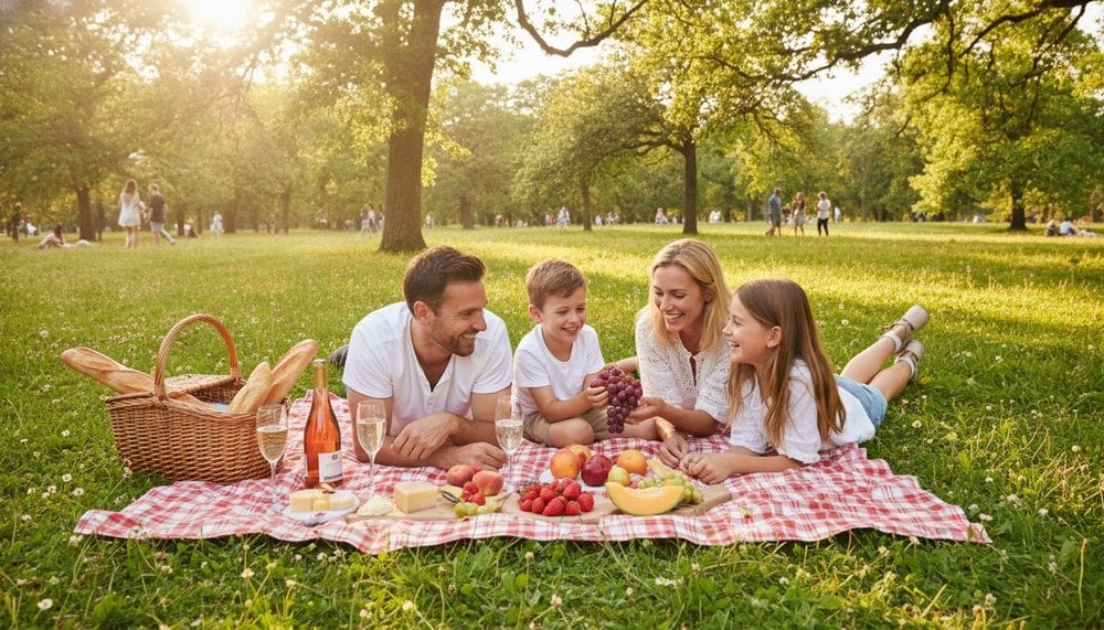 Famille profitant d'un long week-end d'été lors du pont du 14 juillet 2026
