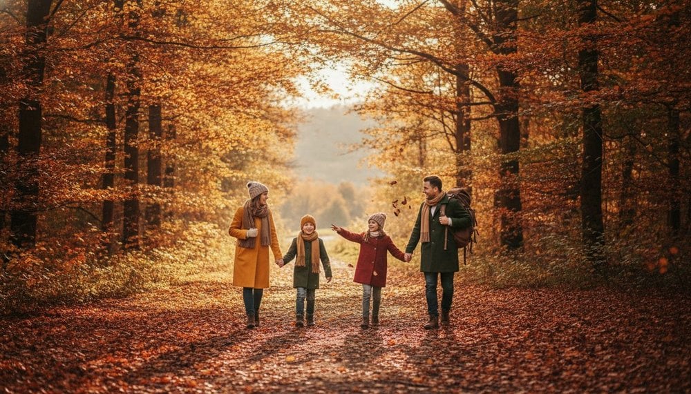 Famille en week-end prolongé d'automne pendant les vacances de la Toussaint