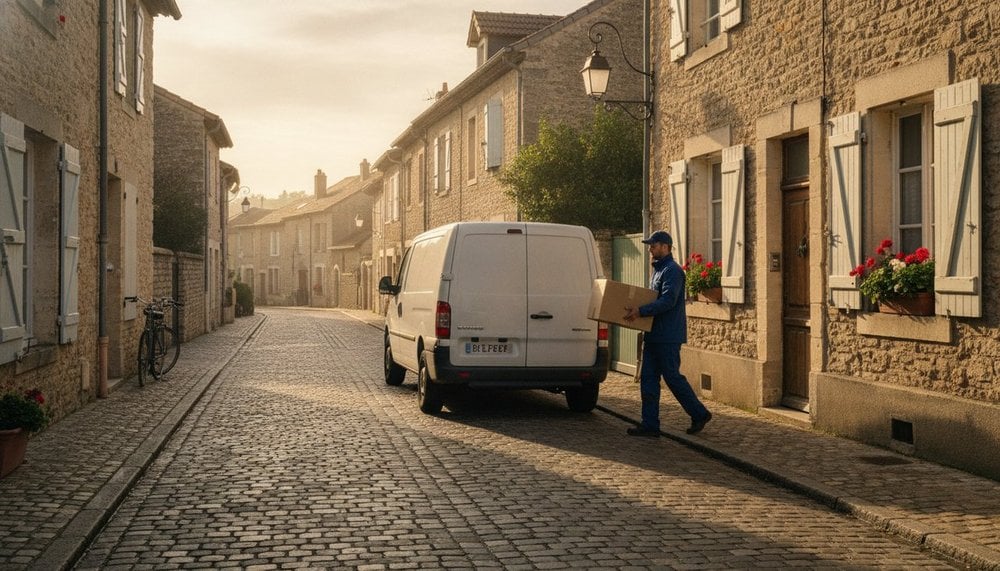 Livreur de colis dans une rue résidentielle, une tournée qui n'a pas lieu les jours fériés