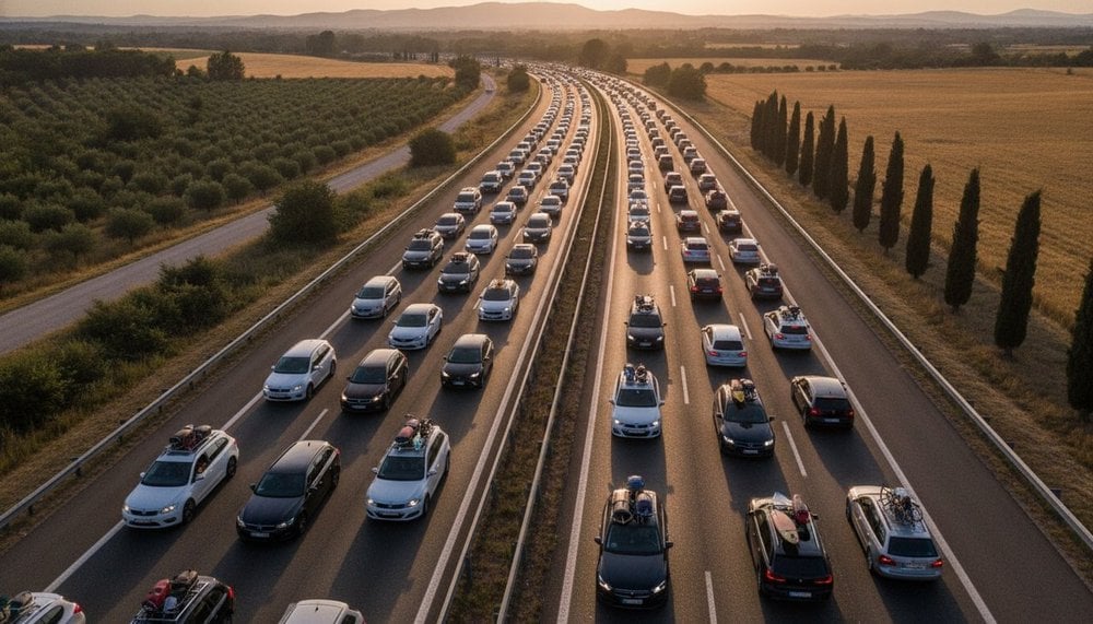 Autoroute française saturée lors du chassé-croisé du 15 août