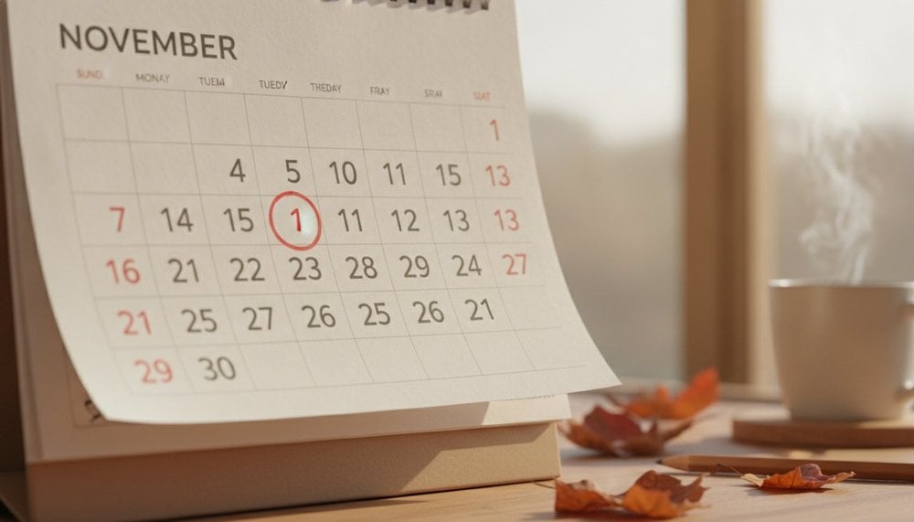 Calendrier du mois de novembre avec le 1er jour entouré en rouge