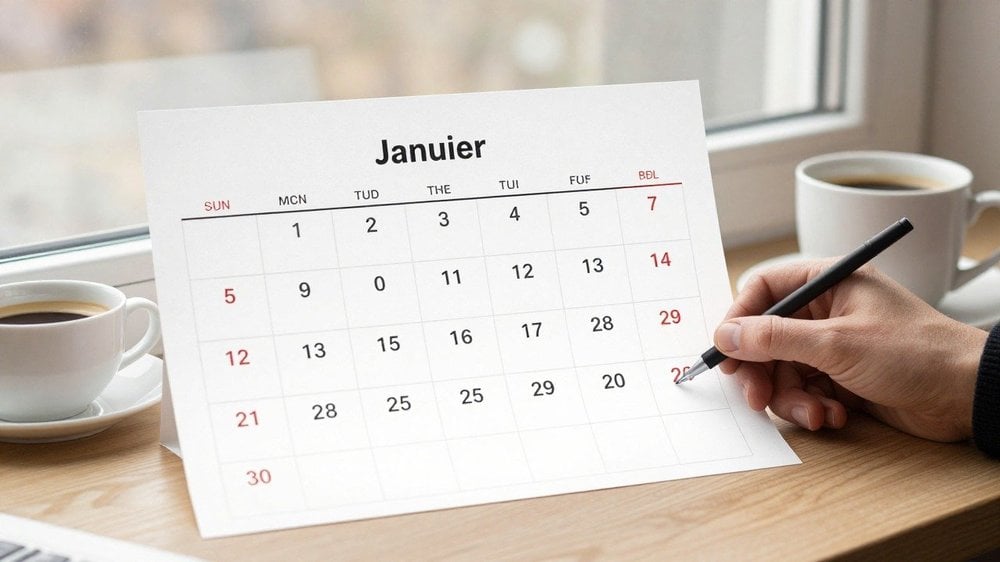 Calendrier de janvier 2027 avec le samedi 2 janvier entouré