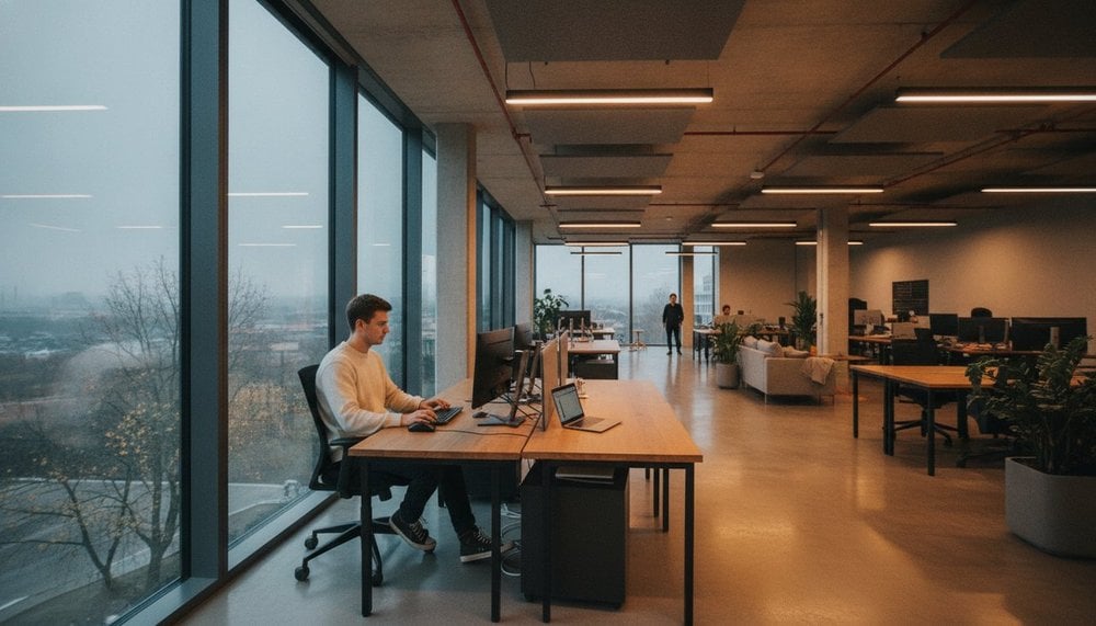 Salarié travaillant au bureau un lundi de novembre