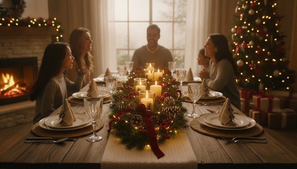Table de fête familiale un vendredi de Noël, ambiance de long week-end