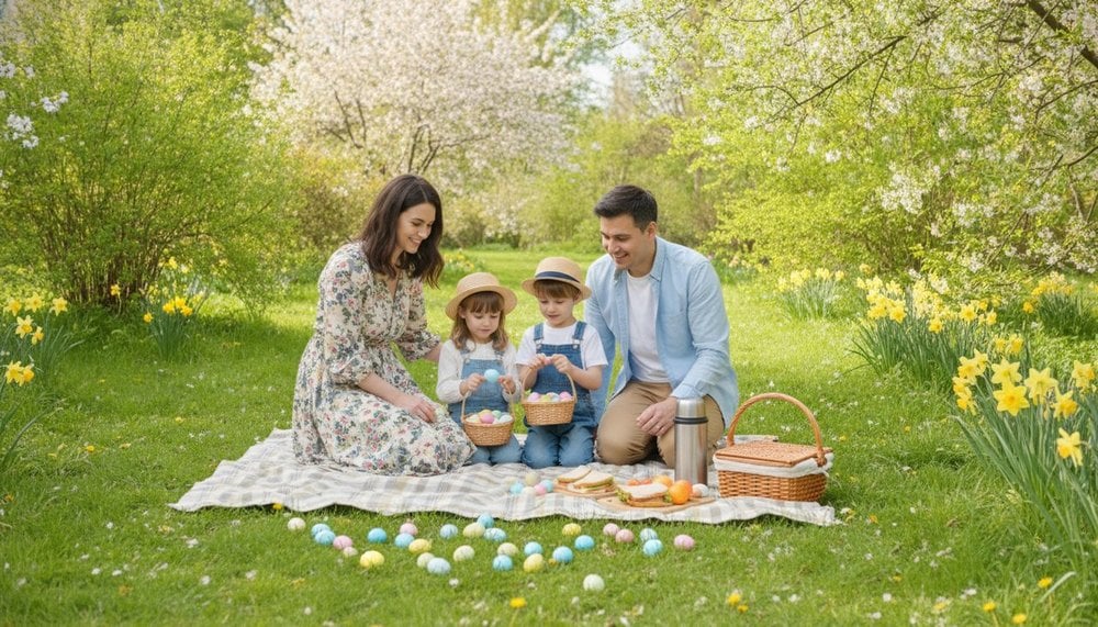 Famille profitant d'un week-end de trois jours au printemps pour le Lundi de Pâques 2027