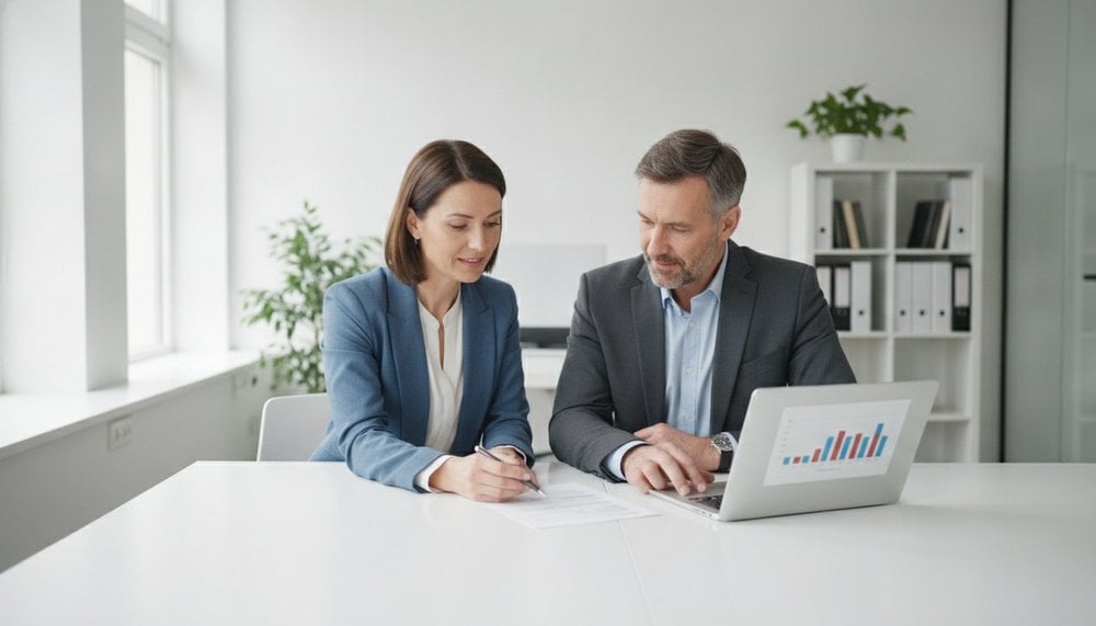 Salarié et responsable examinant un contrat de travail dans un bureau