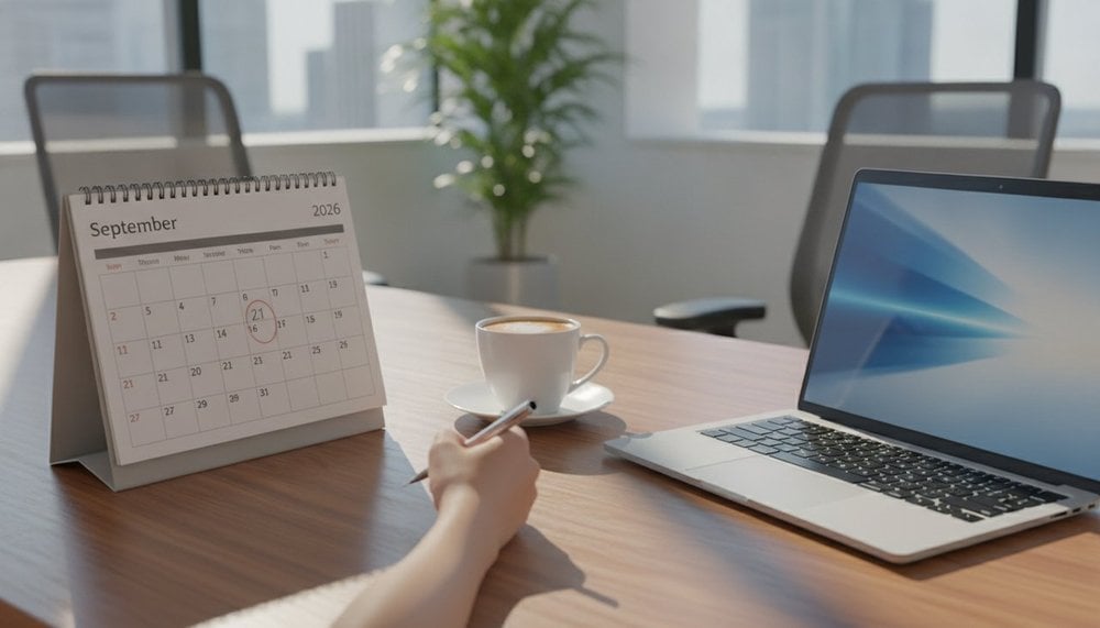 salarie posant un jour de conge sur un calendrier de septembre 2026 au bureau