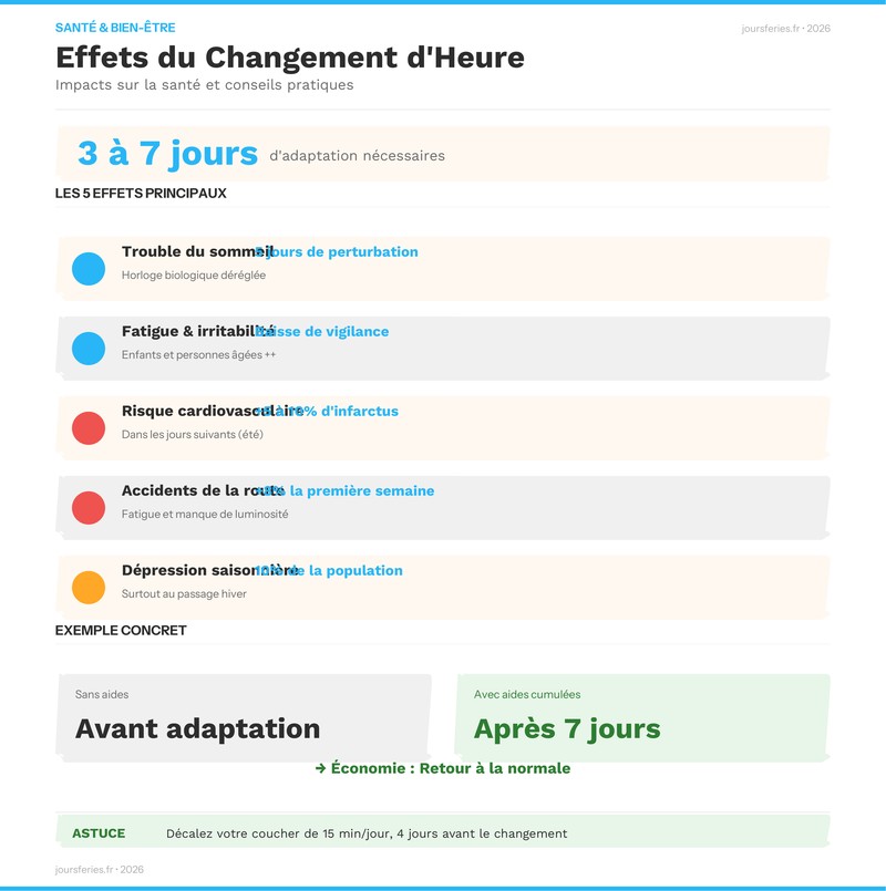 Infographie des effets du changement d'heure sur la santé